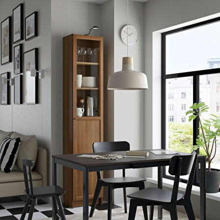 Cam/panel kapaklı kitaplık, kahverengi ceviz görünüm, 40x30x202 cm