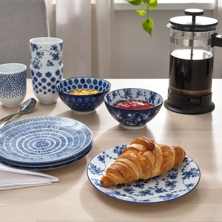 Tatlı Tabağı Seti, Mavi-Beyaz, 18 cm, 4 Parça