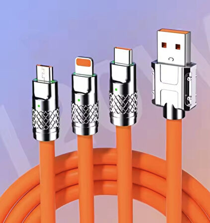 120w 3 başlıklı Usb Şarj ve Data kablosu Ultra Hızlı şarj İphone Android Tablet İpad için