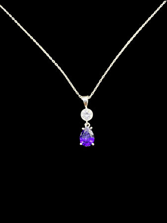 925 Ayar İthal Gümüş Damla Mor Taş Model Kolye Şık ve Anlamlı Tasarım Hediye