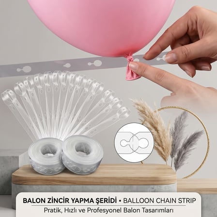 BakGelAl 5 Metre Plastik Balon Zinciri Aparatı 7li set- Şeffaf Balon Şeridi Hazırlama 