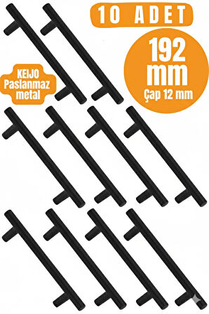 10 ADET Keijo SİYAH 192mm Paslanmaz Kulp (mobilya, dolap kulbu, kulp modeli)