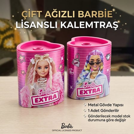 BakGelAl Lisanslı Barbie Extra Çift Ağızlı Metal Kalemtıraş Çocuk Okul Kırtasiye