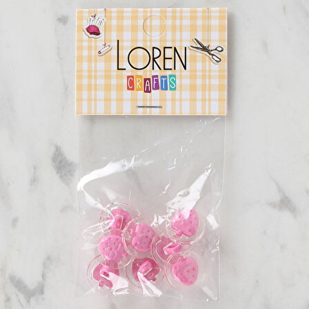 Loren Crafts 8 li Şeffaf Pembe Çilek Düğme - 251