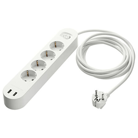 2 USB girişli 4'lü priz, beyaz, 3 m