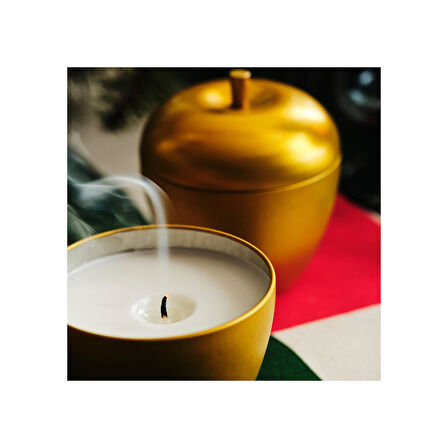 Metal kutuda kokulu mum, altın rengi, 24 saat, elma ve tarçın