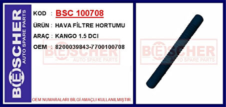 HAVA FİLTRE HORTUMU KANGO 1.5 DCI 8200039843 7700100708