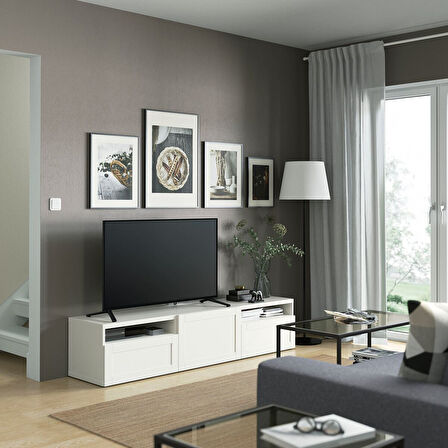 Tv sehpası, beyaz, 180x42x39 cm, HANVIKEN, çıt çıt raylı