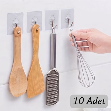 Kendinden Yapışkanlı Şeffaf Kancalı Askı 5'li Set - Delmesiz Güçlü Duvar ve Banyo Askısı
