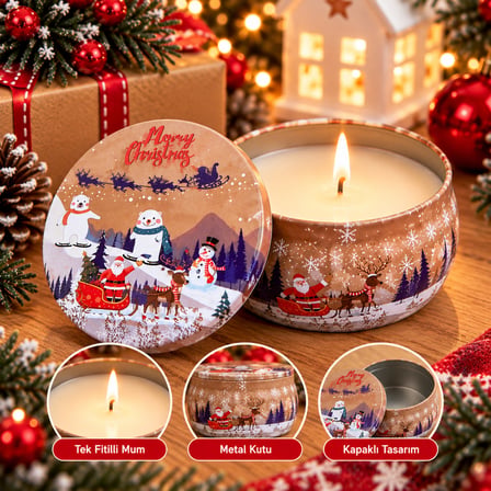 BakGelAl Yılbaşı Temalı Metal Kutulu Kokulu Mum – Noel Baba Kahverengi Kutu Hediyelik Mum