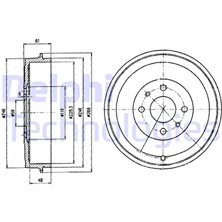 ARKA FREN KAMPANASI FIAT ALBEA 2000 DOBLO 2001 FIORINO 2009 LINEA 2009 MAREA 2000 TEMPRA 1992-1996 TIPO 1990-1995 UNO 1998-2006 PEUGEOT BIPPER 2008 CITROEN NEMO 2008 228.2 MM 4 DELIK 60814839 7769850 4247 55 52015299