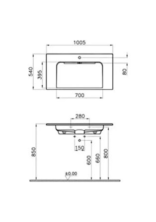 Vitra System Infinit M58000012000 Mineral Döküm Etajerli Lavabo Beyaz 100 CM