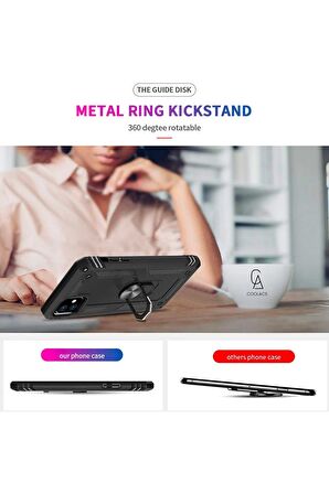 Apple iPhone 15 ile Uyumlu Kılıf Tam Koruma Yüzüklü Standlı Tank Gövdeli Telefon Kılıfı Kapak