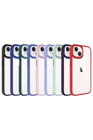 Apple iPhone 15 ile Uyumlu Kılıf Şeffaf Arka Yüzey Renkli Kenar Çerçeve Telefon Kılıfı Kapak