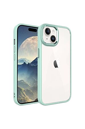 Apple iPhone 15 ile Uyumlu Kılıf Şeffaf Arka Yüzey Renkli Kenar Çerçeve Telefon Kılıfı Kapak
