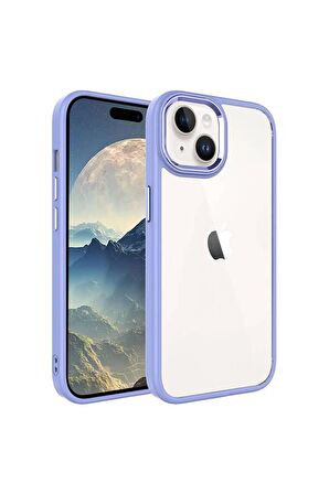 Apple iPhone 15 Plus ile Uyumlu Kılıf Şeffaf Arka Yüzey Renkli Kenar Çerçeve Telefon Kılıfı Kapak