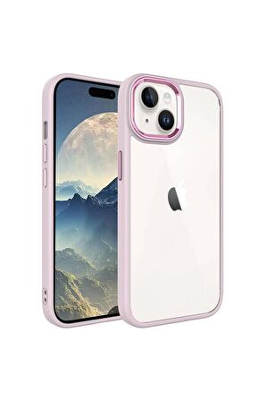 Apple iPhone 15 Plus ile Uyumlu Kılıf Şeffaf Arka Yüzey Renkli Kenar Çerçeve Telefon Kılıfı Kapak