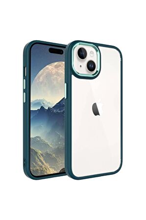 Apple iPhone 15 ile Uyumlu Kılıf Şeffaf Arka Yüzey Renkli Kenar Çerçeve Telefon Kılıfı Kapak