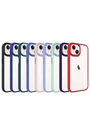 Apple iPhone 15 ile Uyumlu Kılıf Şeffaf Arka Yüzey Renkli Kenar Çerçeve Telefon Kılıfı Kapak