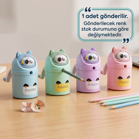 BakGelAl Panda Figürlü Kollu Kalemtraş – Hazneli Masaüstü Manuel Kalem Açacağı