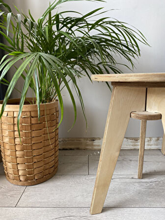Helle Yuvarlak Tekli Plywood Sehpa – Doğal Ahşap, Modern Tasarım Yan Sehpa