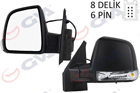 DIŞ DİKİZ AYNASI SOL DOBLO 2011 ELEKTRİKLİ SİNYALLİ SİYAH KAPAKLI TEK CAM KONVEKS 6 FİŞ VM-668EHL 735497891