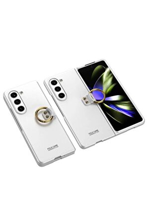Samsung Galaxy Z Fold 5 ile Uyumlu Kılıf Yüzüklü Kamera Korumalı Mat Görünüm Telefon Kılıfı Kapak