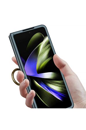 Samsung Galaxy Z Fold 5 ile Uyumlu Kılıf Yüzüklü Kamera Korumalı Mat Görünüm Telefon Kılıfı Kapak