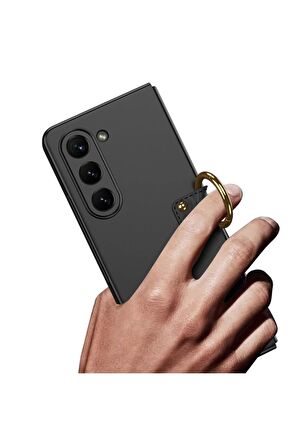 Samsung Galaxy Z Fold 5 ile Uyumlu Kılıf Yüzüklü Kamera Korumalı Mat Görünüm Telefon Kılıfı Kapak