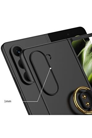 Samsung Galaxy Z Fold 5 ile Uyumlu Kılıf Yüzüklü Kamera Korumalı Mat Görünüm Telefon Kılıfı Kapak