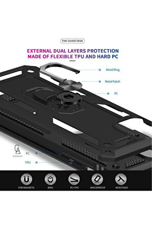 Apple iPhone 14 Plus ile Uyumlu Kılıf Tam Koruma Yüzüklü Standlı Tank Gövdeli Telefon Kılıfı Kapak