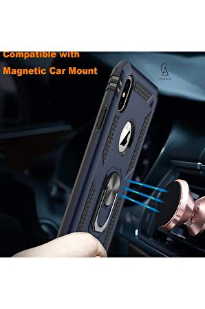 Apple iPhone 14 ile Uyumlu Kılıf Tam Koruma Yüzüklü Standlı Tank Gövdeli Telefon Kılıfı Kapak