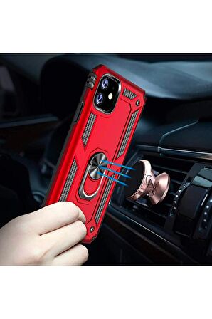 Apple iPhone 13 Mini ile Uyumlu Kılıf Tam Koruma Yüzüklü Standlı Tank Gövdeli Telefon Kılıfı Kapak