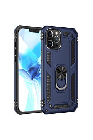 Apple iPhone 12 Pro ile Uyumlu Kılıf Tam Koruma Yüzüklü Standlı Tank Gövdeli Telefon Kılıfı Kapak