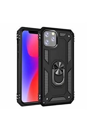 Apple iPhone 11 Pro ile Uyumlu Kılıf Tam Koruma Yüzüklü Standlı Tank Gövdeli Telefon Kılıfı Kapak