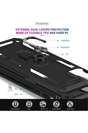 Apple iPhone 11 Pro ile Uyumlu Kılıf Tam Koruma Yüzüklü Standlı Tank Gövdeli Telefon Kılıfı Kapak