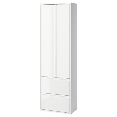 Banyo boy dolabı, parlak cila beyaz, 60x35x195 cm