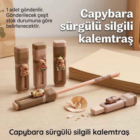 Mikro Capybara Tasarımlı Sürgülü Silgili Kalemtıraş - Çift Fonksiyonlu Eğlenceli Kapibara Kalemtıraş Ve Silgi (1 Adet)