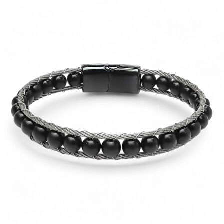  FM Oniks Doğaltaş Ve Çelik Halat Örme Bileklik 31832B2DH1 