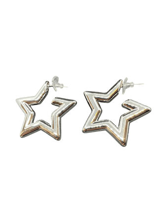 Yıldız Model Parlak Gümüş Renk Şık 316L Hafif Çelik Küpe | Özel Günler, Modern ve Şık Tasarım