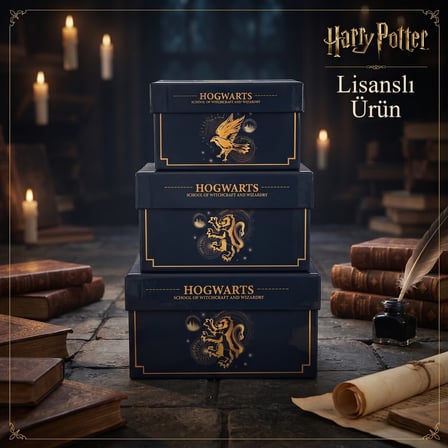 BakGelAl Harry Potter Hogwarts Lisanslı 3’lü Dekoratif Saklama Kutusu Seti – İç İçe Geçebilen Hediye Kutuları- Görekemli Hogwarts Tasarımlı