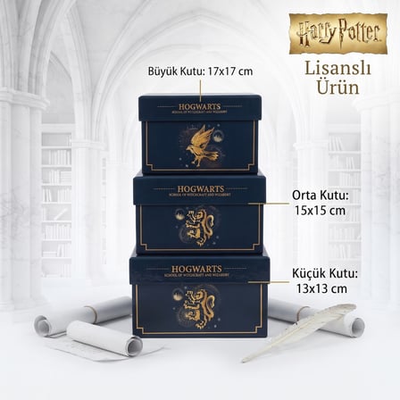 BakGelAl Harry Potter Hogwarts Lisanslı 3’lü Dekoratif Saklama Kutusu Seti – İç İçe Geçebilen Hediye Kutuları- Görekemli Hogwarts Tasarımlı