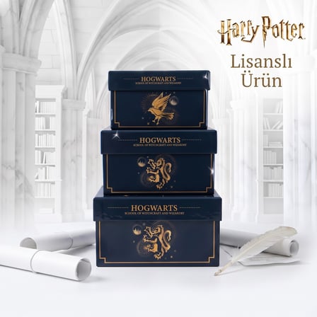 BakGelAl Harry Potter Hogwarts Lisanslı 3’lü Dekoratif Saklama Kutusu Seti – İç İçe Geçebilen Hediye Kutuları- Görekemli Hogwarts Tasarımlı