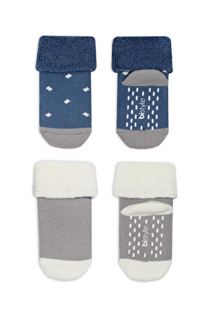 Bistyle Puanlı Kaymaz Havlu Soket Çorap 2'Li BS10502 İndigo Gri