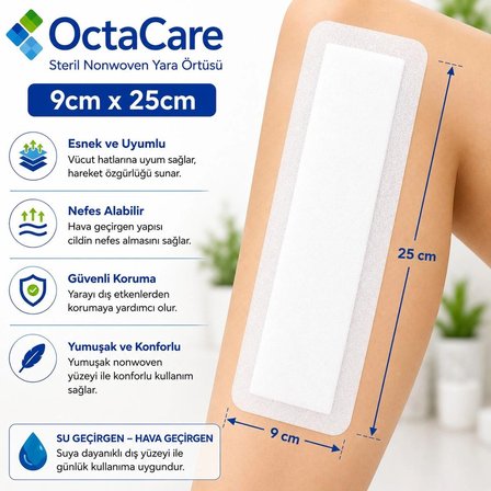 Octacare Esnek Steril Nonwoven Yara Örtüsü 9cm×25cm (50 Adet)