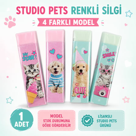BakGelAl Studio Pets Lisanslı Renkli Silgi Kedi Köpek Desenli Okul Kırtasiye Silgisi 1 Adet
