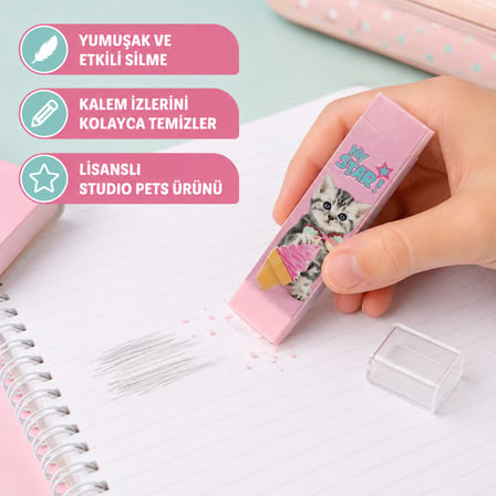 BakGelAl Studio Pets Lisanslı Renkli Silgi Kedi Köpek Desenli Okul Kırtasiye Silgisi 1 Adet