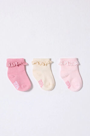 U.S.Polo Kız Bebek Çorap USB2208 Pudra Ekru Somon