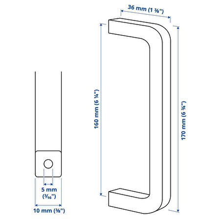 Kulp, siyah, 170 mm, 2 adet
