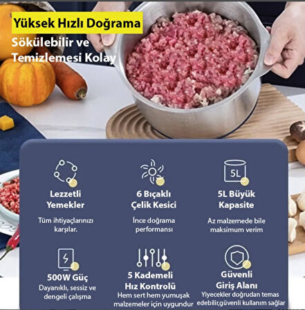 5 Lt Çelik Çok fonksiyonlu hamur yoğurma kıyma makinası blender Meyve doğrayıcı rondo